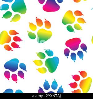 Mignon coloré ombrage de patte de chien imprime avec des griffes sur le scrapbook de fond de modèle vectoriel blanc et sans couture. Illustration vectorielle Illustration de Vecteur