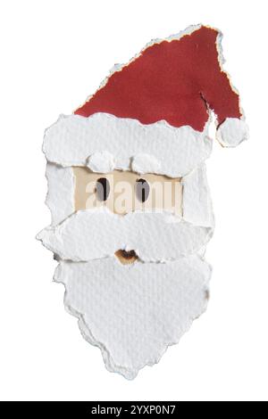 Dessin animé Santa Claus face Paper art fait de papier magazine déchiré avec chemin de découpage Banque D'Images