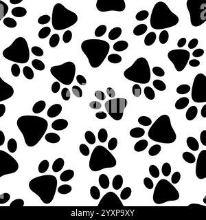 Motif sans couture de pattes noires imprimées sur un fond blanc créant un design ludique et vibrant idéal pour divers projets créatifs Illustration de Vecteur