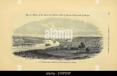 The Quarterly Journal of the Geological Society of London, v. 30 (1874), London, Geology, Periodicals, un paysage pittoresque avec des collines ondoyantes et une rivière sinueuse qui serpente gracieusement à travers une vallée tranquille. Au premier plan, un groupe d'arbres se dresse en évidence, fournissant un cadre naturel à la scène. Les collines lointaines s'élèvent doucement, leurs contours créant une toile de fond paisible. Le long des berges, quelques arbustes et plantes suggèrent un écosystème riche. La composition globale capture la beauté sereine de la nature, évoquant un sentiment de calme et d'harmonie. Banque D'Images