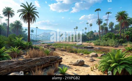 Un paysage réaliste de la période jurassique. Banque D'Images