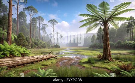 Un paysage réaliste de la période jurassique. Banque D'Images