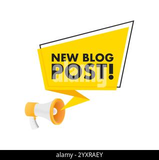 Mégaphone annonçant un nouveau billet de blog avec bulle de discours Illustration de Vecteur
