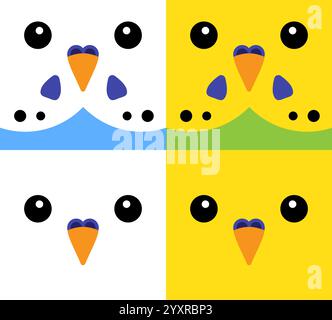 Vector Set bundle de dessin animé plat différent visage de perroquet budgie coloré Illustration de Vecteur