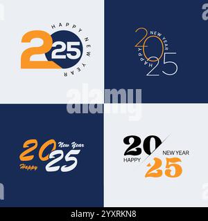 Ensemble 2025, ensemble de logo du nouvel an de 25 en noir et blanc, bonne année 2025, célébration du nouvel an, nouvelle collection 2025 Illustration de Vecteur
