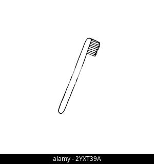 Brosse à dents en bambou écologique dessinée à la main par vecteur doodle, isolée sur fond blanc Illustration de Vecteur