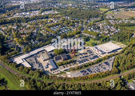 Vue aérienne, ancienne mine de charbon Bonifacius avec tour de bobinage, parking, Linde Material Handling Rhein-Ruhr GmbH, zone résidentielle sur Bonifaciusstrass Banque D'Images