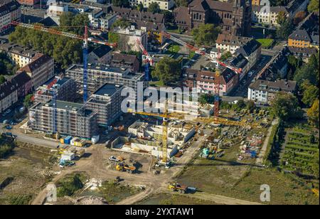 Vue aérienne, Krupp Gürtel, chantier avec nouveau quartier résidentiel entre Krupp-Park, Helenenfriedhof et Husmannshofstraße, Westviertel, Essen, Banque D'Images