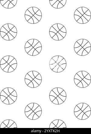 Modèle sans couture de vecteur de balle de basket-ball à contour plat isolé sur fond blanc Illustration de Vecteur