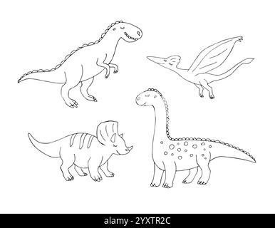 Ensemble vectoriel faisceau de doodle dessiné à la main esquisse différente de dinosaure noir isolé sur fond blanc Illustration de Vecteur