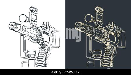 Tourelle d'une mitrailleuse lourde rotative gros plan Illustration de Vecteur