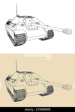 Unité d'artillerie lourde automotrice allemande de la seconde Guerre mondiale Jagdpanther Illustration de Vecteur