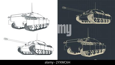 Unité d'artillerie lourde automotrice allemande de la seconde Guerre mondiale Jagdpanther plans Illustration de Vecteur