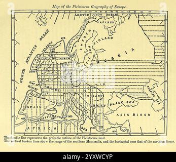 The Quarterly Journal of the Geological Society of London, v.28 (1872), Londres, Geology, périodiques, carte historique, cette carte représente une partie de l'hémisphère nord, mettant en valeur diverses caractéristiques géographiques et limites. Les principales masses terrestres sont étiquetées, y compris l'Amérique du Nord, certaines parties de l'Eurasie et les plans d'eau environnants comme l'océan Atlantique Nord. La carte est entrecroisée par un quadrillage, indiquant un système de latitude et de longitude. Des annotations et des marqueurs supplémentaires dénotent probablement des points d'intérêt géologiques ou scientifiques importants pertinents pour le contexte du géolog Banque D'Images