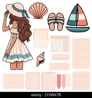 Marine images et Daily Planner Vector Clip Art ensemble d'éléments - style mignon Illustration de Vecteur