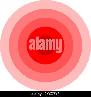 Icône de localisation de la douleur. Cercles concentriques rouges. Symbole de douleur, de douleur ou d'inflammation. Signe d'impulsion, de rayonnement ou de vibration. Pictogramme d'onde de choc, radar, sonar ou signal sonore. Illustration vectorielle. Illustration de Vecteur
