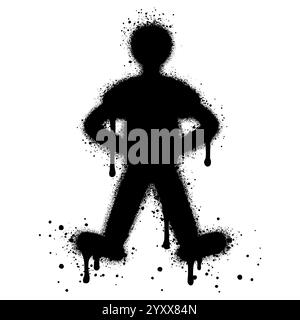 Graffiti garçon avec de la peinture noire en aérosol. Illustration de Vecteur