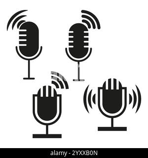 Icônes de microphone de diffusion. Symbole de signal radio. Conception de transmission du son. Vecteur audio sans fil. Illustration de Vecteur