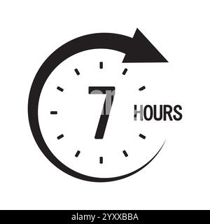 Icône sept heures. Texte en gras 7. Symbole d'horloge circulaire. Graphique du compte à rebours. Illustration de Vecteur