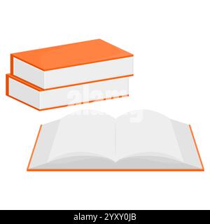 Vecteur de bloc-notes ouvert vierge. Pile de livres Orange. Icône de bloc-notes vierge. Illustration de Vecteur