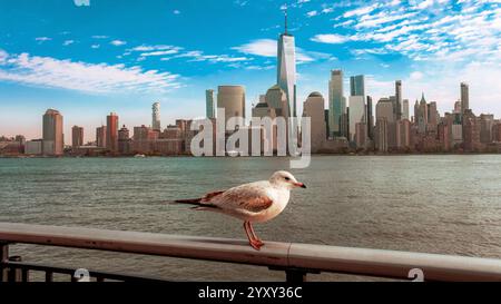 Horizon de New York, paysage urbain de Manhattan aux États-Unis. New York City NYC Manhattan Downtown Skyline, vue de Jersey City, New Jersey, États-Unis. Banque D'Images