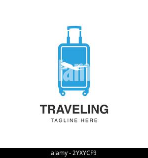 modèle de vecteur de logo de sac de voyage de valise. logo pour l'étiquette de voyage, le tourisme, les affiches de voyage, l'identité des voies aériennes et le transport technologique Illustration de Vecteur