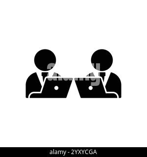 deux icônes de travail. Travail de bureau. Freelance. Collègues travaillant avec des ordinateurs portables. Symbole de silhouette sur fond blanc Illustration de Vecteur