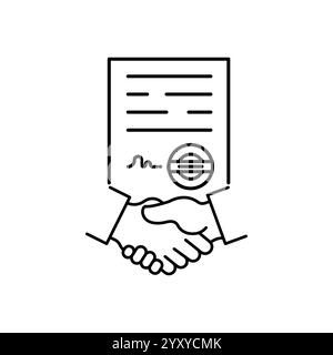 Concept linéaire de travail d'équipe de poignée de main d'entreprise. Icône de ligne de contrat. Pictogramme de transaction financière. Symbole de signature d'accord. Vecteur isolé sur blanc. Illustration de Vecteur