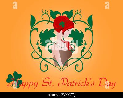 Femme avec une fleur verte dans ses cheveux est sur une affiche pour préparation Patrick Day. Shamrock Saint Patrick Day Rainbow St Paddy chance des Irlandais Illustration de Vecteur