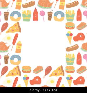 Cadre de restauration rapide. Doodle fond de restauration rapide Illustration de Vecteur