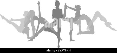 Yoga Pilates poses Women silhouettes concept Illustration de Vecteur