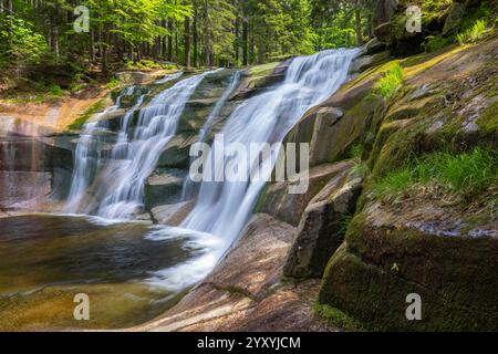 Cascade Mumlava près de Harachov, montagnes des géants (Krkonose), Bohême orientale, République tchèque Banque D'Images