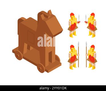 Cheval de Troie. Guerre de Troie. Guerres de la Grèce antique. Chevaux de Troie et soldats Danaans Illustration de Vecteur