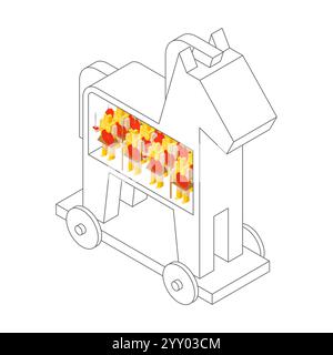 Cheval de Troie et soldats Danaans. Guerres de la Grèce antique. Illustration de Vecteur