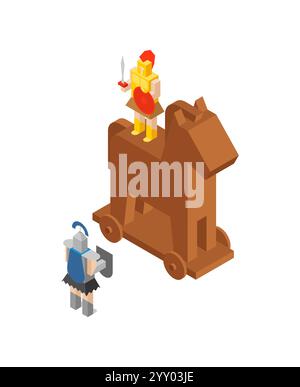 Cheval de Troie. Guerre de Troie. Guerres de la Grèce antique. Chevaux de Troie et soldats Danaans Illustration de Vecteur