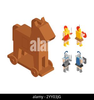 Cheval de Troie. Guerre de Troie. Guerres de la Grèce antique. Chevaux de Troie et soldats Danaans Illustration de Vecteur