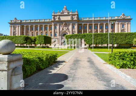Vue sur le bâtiment du Parlement suédois (Riksdag) à Stockholm. Suède Banque D'Images