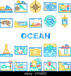 vecteur de définition d'icônes de biodiversité marine océanique mondiale Illustration de Vecteur