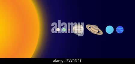Planètes du système solaire avec le Soleil. Mercure, Vénus, Terre, mars, Jupiter, Saturne, Uranus et planète Neptune Illustration de Vecteur