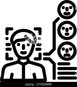 illustration vectorielle d'icône de ligne de nlp face d'analyse de sentiment Illustration de Vecteur