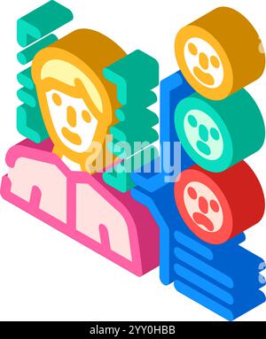 illustration vectorielle d'icône isométrique nlp face d'analyse de sentiment Illustration de Vecteur