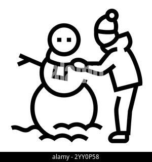 Garçon sculptant une icône noire de bonhomme de neige. Signez pour la page Web, l'application mobile, le bouton, le logo. Bouton isolé de vecteur. Contour modifiable. Illustration de Vecteur
