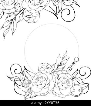 Outils de couture vintage cadre de cercle, modèle - ciseaux, boutons, épingle avec des fleurs. Rétro vieille mode, couture pour carte postale, tissu, impression Illustration de Vecteur
