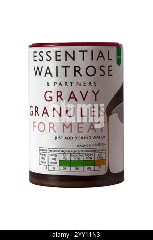 Baignoire de granulés de sauce Waitrose essentiels pour la viande isolé sur fond blanc Banque D'Images