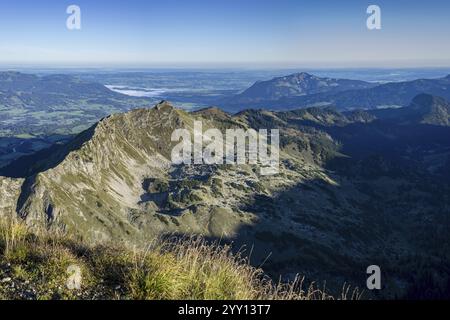 Panorama du Nebelhorn, 2224m, à l'Entschenkopf, 2043m et le Gruenten, 1783m, Allgaeu Alpes, Allgaeu, Bavière, Allemagne, Europe Banque D'Images