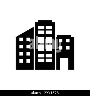 icône d'immeuble de bureaux, gratte-ciel urbain moderne, immobilier d'affaires, symbole web d'hôtel de ville sur fond blanc Illustration de Vecteur