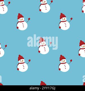 Motif sans couture de bonhommes de neige ondulant sur bleu Illustration de Vecteur