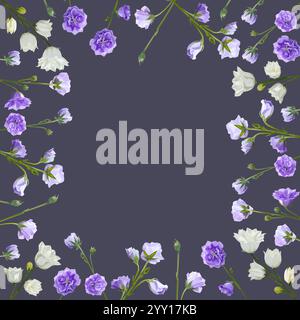 Cadre carré de lilas et de chellflower blanc sur un fond violet Illustration de Vecteur