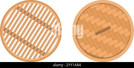 Panier vapeur en bambou isolé, ustensiles de cuisine pour la cuisine asiatique, isolé Illustration de Vecteur