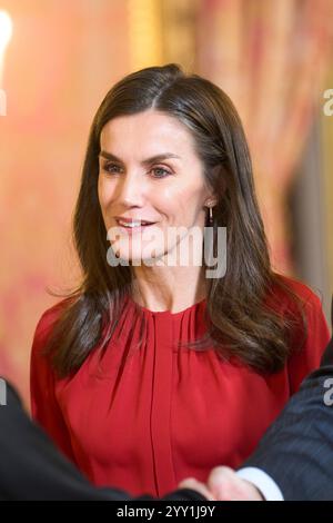 Madrid. Espagne. 20241218, la reine Letizia d'Espagne assiste à la réunion du conseil d'administration de la Fondation Princesse de Gérone au Palais Royal le 18 décembre 2024 à Madrid, Espagne Banque D'Images